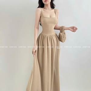 เดรสยาวคอเหลี่ยมผู้หญิง ขายส่ง แบบไม่มีแขน ผ้าริบยืดทรงเอ ET1438 - Product Image 6