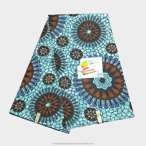 ผ้าพิมพ์ลายแอฟริกันสีเหลืองน้ำเงิน ลายเรขาคณิตนามธรรม สำหรับตัดเย็บเสื้อผ้าแฟชั่นผู้หญิง - Product Image 6