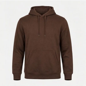 Sweat-shirt à capuche marron pour homme, manches longues, couleur unie, décontracté, avec poche avant et fermeture à cordon - Product Image 1