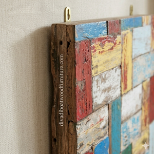 Panel de Pared de Mosaico Art Deco Hecho a Mano con Madera Reciclada de Barco, Diseño Náutico Vintage de Acero Inoxidable, 5 cm de Grosor - Product Image 6