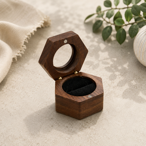 OEM ODM Luxury Walnut Wooden Hexagon Ring <b>Box</b> with <b>Glass</b> Window Magnetic Closure Custom Logo Jewelry Gift Packaging <b>Box</b> - Product Image 5