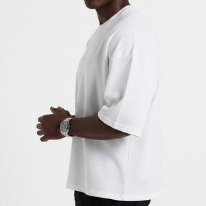 Camiseta Blanca de Cuello Redondo y Manga Corta para Hombre, 100% Algodón Jersey, Estilo Casual, Tallas Grandes, Color Sólido, Corte Holgado, Personalizable - Product Image 2