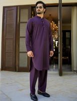 Ensemble Kurta Pyjama en Coton Violet pour Homme, Coupe Classique, Longueur Cheville, Tenue Traditionnelle Indienne et Pakistanaise, Décontracté, Toutes Saisons