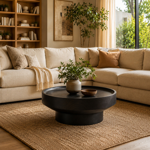 Table basse moderne Odessa en bois massif Sua, plateau épais, artisanat de qualité supérieure, finition noire de luxe - Product Image 5