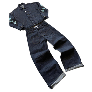 AL SWANS INTERNATIONAL Ensemble veste et jean en denim pour homme, broderie florale, style vêtements de travail respirant, vêtements d'extérieur en coton tricoté pour l'hiver - Product Image 1