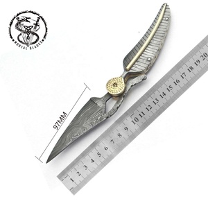 Couteau pliant en acier Damas massif, vente en gros, couteau de poche d'extérieur avec étui en cuir - Product Image 2