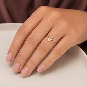 Hexagon Lab Grown Diamond Solitaire Ring Bezel Set Anniversary Bridal Jewelry 10K 14K 18K Solid Gold Minimalist Engagement Ring - Product Image 6