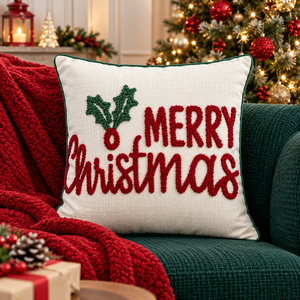 Funda de Almohada Bordada en 3D con Diseño de Feliz Navidad, Hecha a Mano, Cuadrada - Product Image 3