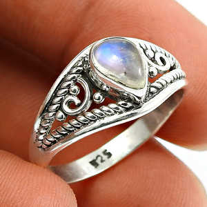 Bague élégante en argent, faite à la main en argent sterling 925, avec pierre de lune arc-en-ciel taille poire, joli bijou bohème pour cadeau - Product Image 3