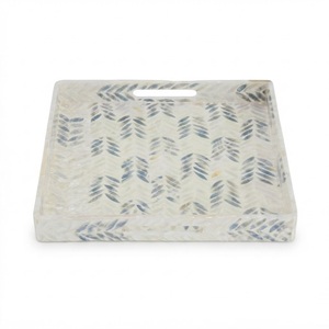 Wholesale Suppliers Mother of Pearl Serving Tray <b>Set</b> of <b>2</b> Modern Chevron Pattern Inlay Rectangular MOP Platter for Coffee Table - Product Image 3