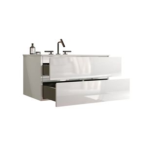 Mobile bagno sospeso TIA 36 pollici bianco lucido con ampio spazio contenitivo, lavabo in ceramica e tre fori per rubinetteria, ideale per spazi ridotti - Product Image 2