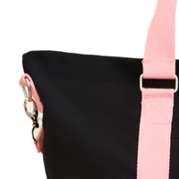   Sac fourre-tout en toile rose et noir, sac à bandoulière pour sororité, grande capacité, avec fermeture éclair, sac de voyage et de shopping, élégant, cadeau pour femme