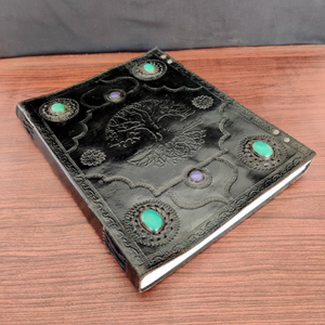 Cuaderno de Cuero Grande Al-Amir Hecho a Mano con Diseño Árbol de la Vida y Piedras Preciosas, Grimoire Vintage con Tapa de Piedra Genuina Grabada, 8x6 Pulgadas - Product Image 4