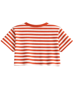 Ensemble crop top et short rayé orange et blanc personnalisé pour femme – Tenue décontractée d'été deux pièces avec taille élastique – Vêtements de détente et streetwear OEM - Product Image 5