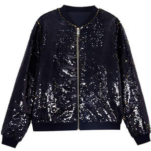 Blousons de baseball à capuche pour femmes, style décontracté, motif uni, brodés, à sequins véritablement brillants, pour le printemps et les concerts - Product Image 6