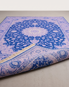 Tapis de style persan bleu roi lilas, tufté à la main, 100 % laine de Nouvelle-Zélande, motif floral orné, bordure végétale, lavable - Product Image 5