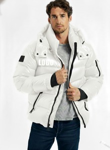 Men's Green Hooded Puffer <b>Jacket</b> Windproof Thick Polyester Winter Coat Casual <b>Zipper</b> Front Logo Design - Product Image 3