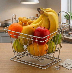 Moderno Soporte de Metal de 2 Niveles para Frutas |   Recipiente de Almacenamiento de Doble Capa para Encimera con Asa para Organización de Cocina - Product Image 5