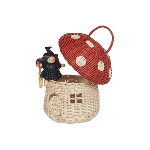 Mushroom Shaped Rattan <b>Storage</b> <b>Basket</b> With Handle Cute Home Decoration For Kids <b>Toy</b> Organizing - Product Image 5