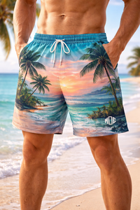 Shorts de Playa para Hombre con Estampado de Palmeras Tropicales, Secado Rápido, Poliéster, Cintura Elástica, Fabricación de Marca Privada - Product Image 4