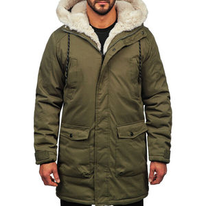 Global Industry <b>Men</b> <b>Long</b> Hooded Canvas Puffer Jacket Olive Green Fur Trim Windproof Casual Winter <b>Coat</b> Polyester Wadding - Product Image 1