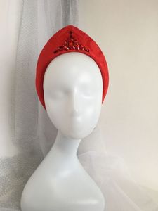 Diadema de tela con bordado de cuentas de luna, de terciopelo granate, accesorio de moda para el cabello para mujer, para fiestas y bodas, en tendencia - Product Image 4