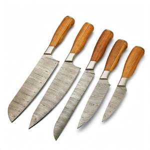 Ensemble de 5 couteaux de cuisine en acier Damas artisanal, manche en bois d'olivier - Product Image 2
