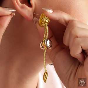 Prao ต่างหูห้อยโดมห้อยระย้าสีทองแบบไตรโทนป้องกันการเสื่อมเสีย - Product Image 2