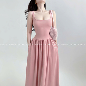 เดรสยาวคอเหลี่ยมผู้หญิง ขายส่ง แบบไม่มีแขน ผ้าริบยืดทรงเอ ET1438 - Product Image 5