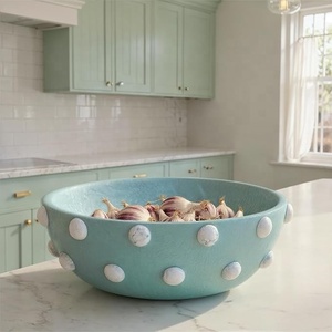 Tazón para Servir de Resina Hecho a Mano con Puntos Blancos Turquesa, Estilo Nórdico, Plato para Comida, Decoración para el Hogar y la Cocina - Product Image 1