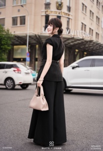 กางเกงขายาวทรงหลวมเอวสูงสีดำสำหรับผู้หญิง ODM OEM รุ่น MARINA เอวยางยืด ผ้าไม่ยับ เหมาะสำหรับใส่ทำงาน - Product Image 3
