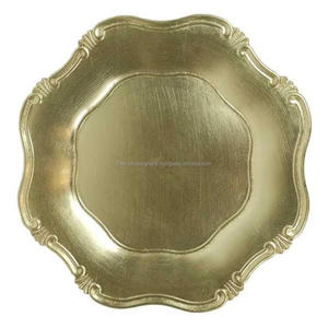 Assiette de service en laiton style floral artisanal, plat de présentation pour mariage, vaisselle de luxe dorée, fournitures de restaurant - Product Image 5
