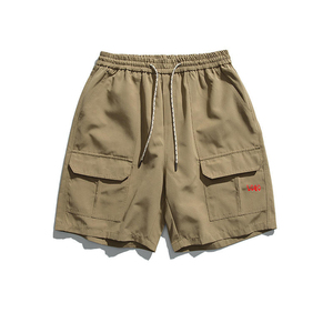 Pantalones Cortos Cargo de Color Sólido para Hombre, Cintura Media, Cierre con Cordón, Logotipo Bordado, Bolsillos Delanteros, Estilo Casual, Tela de Lona - Product Image 5