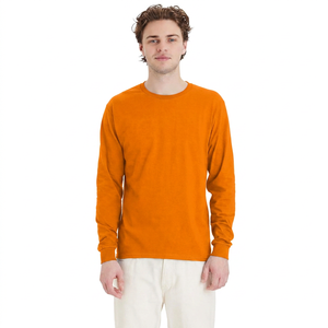 T-shirt à manches longues pour homme, noir, 100% coton jersey, coupe classique, couleur unie, tricoté, col rond - Product Image 2