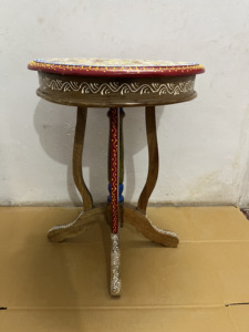 Handcrafted Rajasthani Hand-Painted Wooden Round Stool Decorative Side Table Ethnic Home Decor Nightstand Bedside - Product Image 2