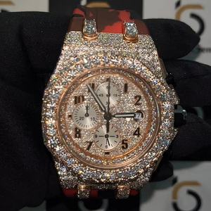 Montre Rb Gems de luxe en or rose glacé avec mouvement Miyota, moissanite de qualité VVS, cristal saphir, analogique |   Édition limitée |   Hip Hop élégant - Product Image 1