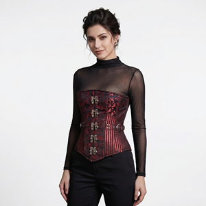 Corsé Gótico Transpirable de Encaje con Control Medio, Rojo y Negro, para Verano, Corsés COSH, Bustiers Sexys para Adelgazar la Cintura - Product Image 1