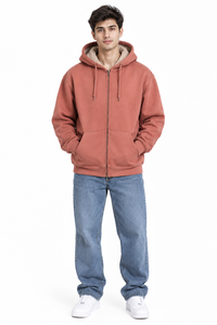 Sweat à capuche zippé en molleton de coton pour homme, couleur unie, coupe classique, décontracté, imprimé numérique, écologique, hiver - Product Image 2