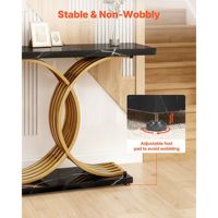 Mesa Consola Moderna Negra de 39 Pulgadas con Patas Metálicas, Rectangular Estrecha, con Detalles en Madera, Fácil de Montar, para Recibidor, Dormitorio, Sala de Estar, Mueble para el Hogar