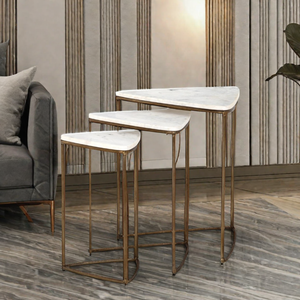Mesa auxiliar moderna de mármol con marco de Metal, Juego de 3 para cenar en casa, cama, hoteles, restaurantes, bares, mesas de café, uso en la sala de estar - Product Image 5