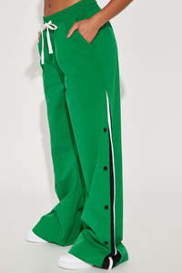Pantalon unisexe vert à jambes larges avec boutons-pression sur le côté, décontracté et sportif, pour marque privée - Fabricant de pantalons pour hommes - Product Image 6