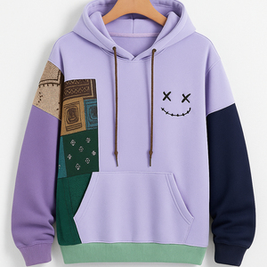 Sweat-shirt à capuche pour homme 2026, coupe classique, décontracté, automne, avec poches, color block, noir, gris, blanc, en coton tricoté, motif numérique - Product Image 1