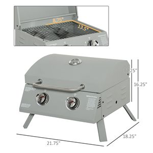 Light Grey 2-Burner Propane Gas <b>Tabletop</b> BBQ Grill Portable with Foldable Legs and Lid Thermometer for Camping - Product Image 3