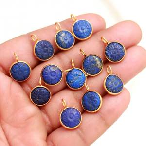 Colgante de piedra preciosa de lapislázuli natural tallado a mano con forma de flor, plata de ley 925, amuleto de piedra de lapislázuli para la fabricación de joyas, 11 mm - Product Image 4