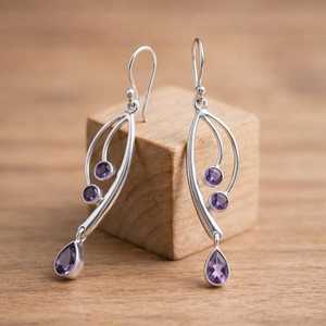 Handmade Peace Amethyst Dangle <b>Earrings</b> Sterling Silver Purple Gemstone Jewelry for Wedding Engagement Trendy Style Wholesale - Product Image 1
