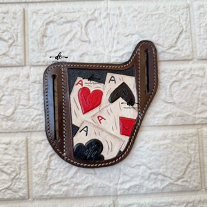 Porte-couteau en cuir véritable de l'Ouest Fourreau de couteau usiné avec plumes peintes à la main Housse de couteau Étui de transport - Product Image 1