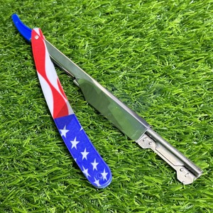 Navaja de Barbero de Acero Inoxidable con Diseño de Bandera Americana, Cuchilla Expuesta Deslizable, Navaja de Filo Recto, Logotipo Personalizado, Afeitado Profesional - Product Image 3