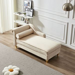 Chaise longue moderne en velours beige avec rangement, accessoire décoratif élégant - Product Image 2
