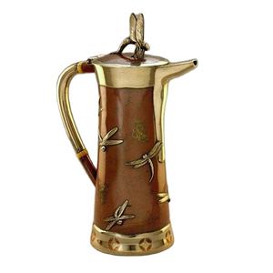 Pure Copper Dual Tone Colour Design Tea <b>Kettle</b> With Insulated Handle Premium Look Embossed Design Drinkware Utility Items - Product Image 1