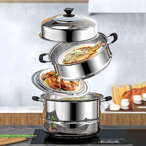 Olla Vaporera Premium para Cocina con Tapa de Vidrio Templado, Cuerpo de Acero Inoxidable Resistente, Base Compatible con Inducción - Product Image 5